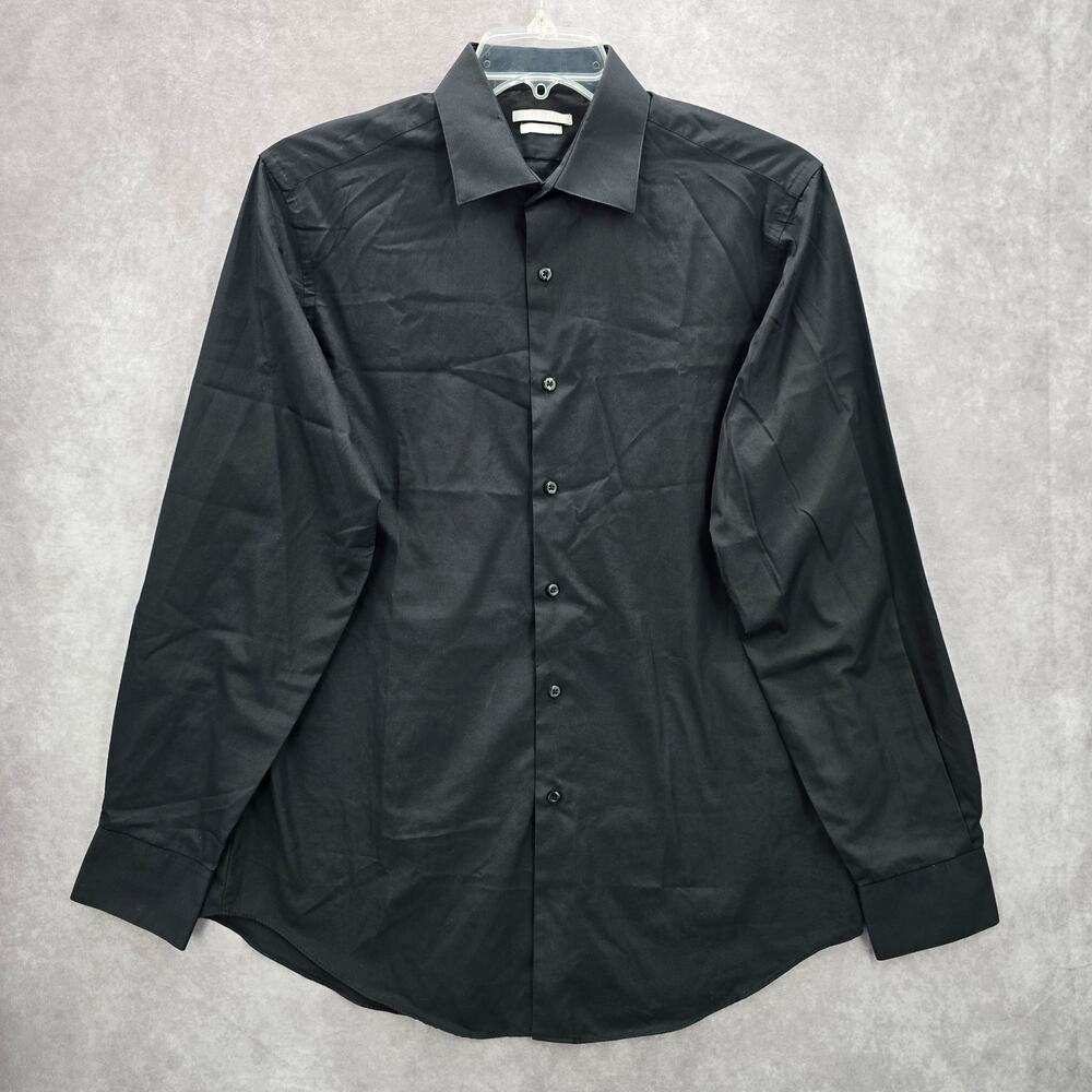 Van Heusen Black‎ Fitted Button Down Long Sleeve Mens Preppy Work Shirt Large